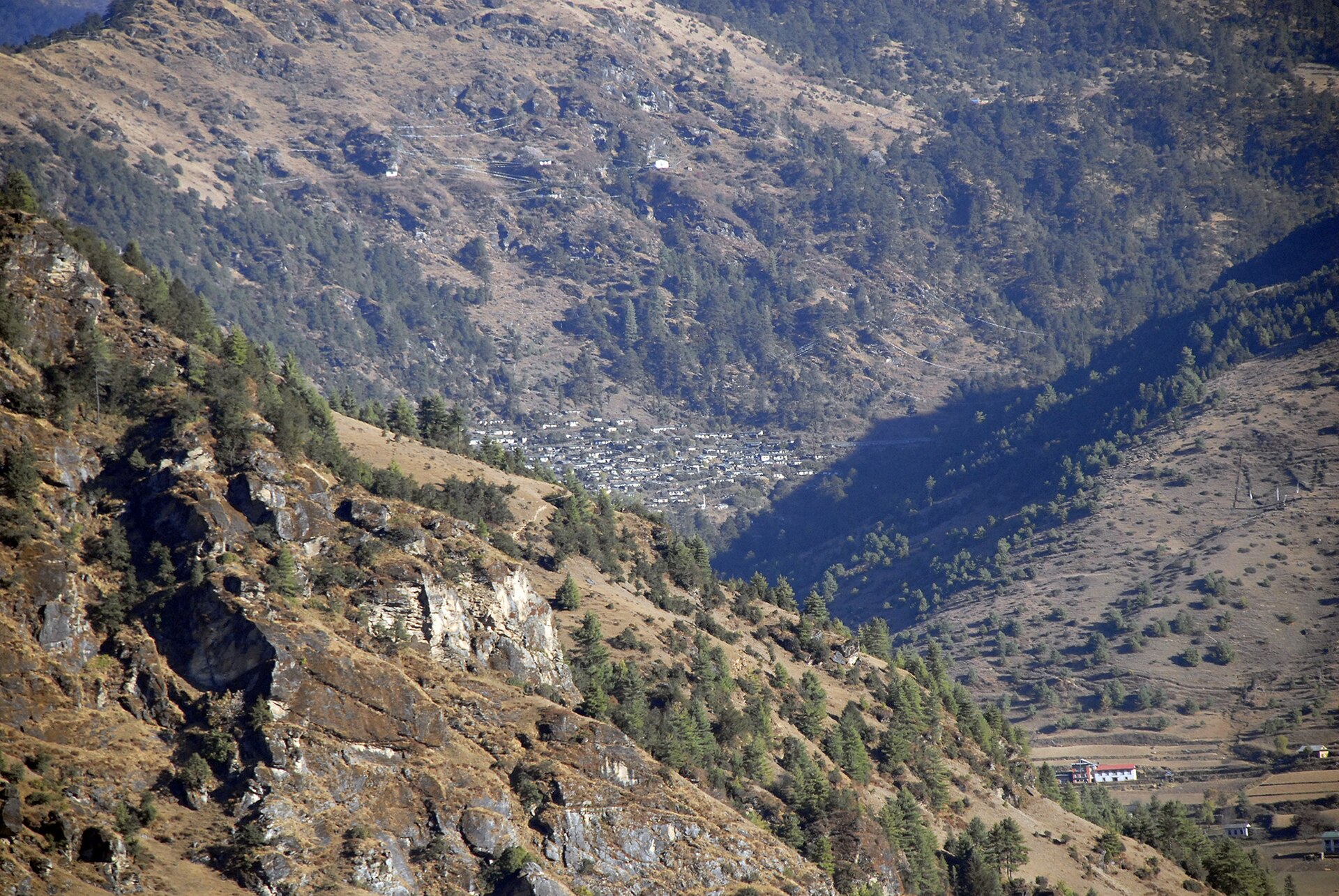 Thupten Chholing monastic settlement surrounded by hills near Junbesi